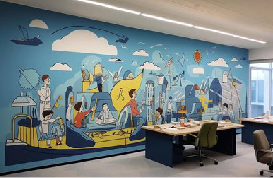 新密办公室墙绘的特点。